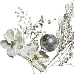 Elegant White and Silver Floral Ornament Set